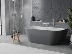 Mexen Oval Slim свободностояща стенно прилепена вана 170 x 80 cm, бяло/сиво, бял преливник - 52661708062-20