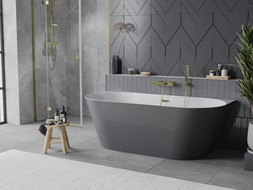 Mexen Oval Slim свободностояща прилежаща вана 170 x 80 cm, бяла/сива, преливник златен - 52661708062-50