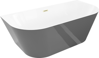 Mexen Oval Sim свободно стояща вана пристенна 170 x 80 см, бяла/сива, преливник златист четкан - 52661708062-55