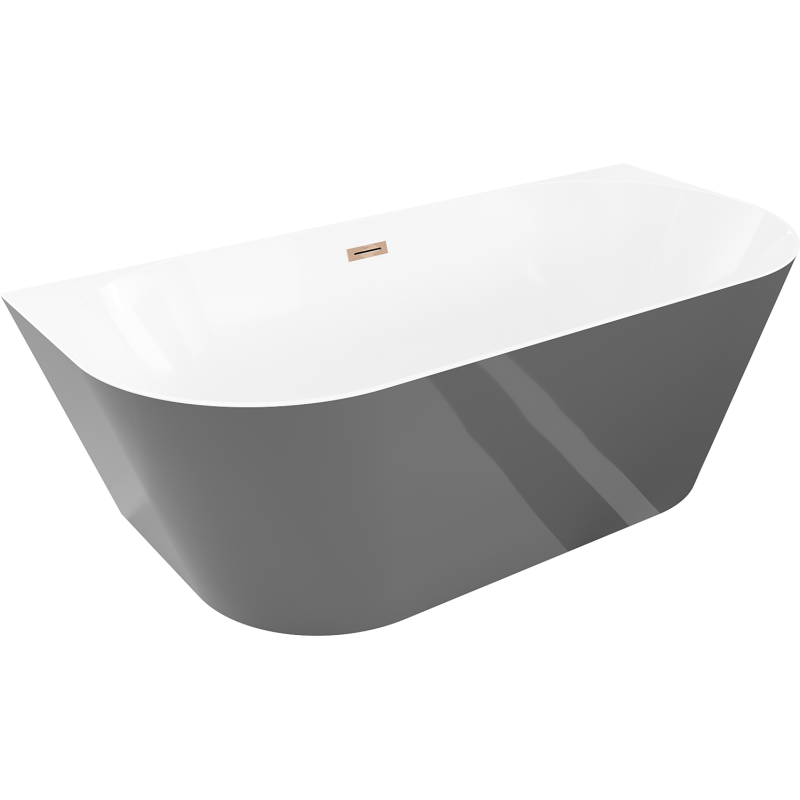 Mexen Oval Sim свободностояща вана за стена 170 x 80 см, бяла/сива, преливник розово злато - 52661708062-60