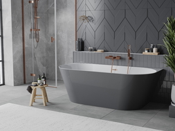 Mexen Oval Slim свободностояща до стената вана 170 x 80 cm, бяла/сива, преливник четкана мед - 52661708062-65