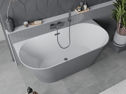 Mexen Oval Slim стояща вана за стена 170 x 80 cm, бяла/сива, преливник gun metal - 52661708062-95