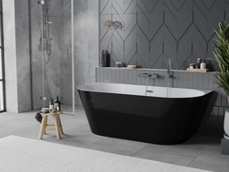 Mexen Oval Slim свободностояща акрилна вана до стена 170 x 80 см, бяла/черна, преливане хром - 52661708075-01
