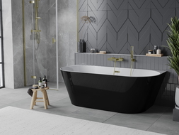Mexen Oval Slim свободностояща към стена вана 170 x 80 см, бяла/черна, преливник златен - 52661708075-50