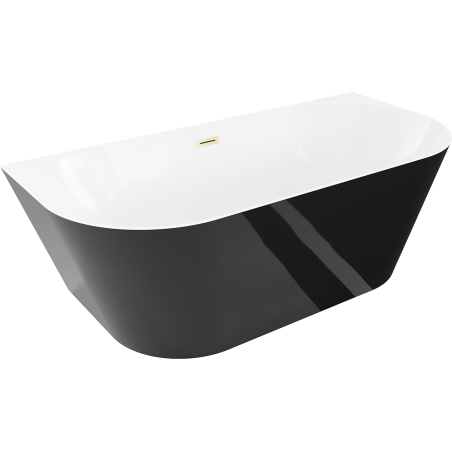 Mexen Oval Slim свободностояща вана близо до стена 170 x 80 cm, бяла/черна, прелив златен четкан - 52661708075-55