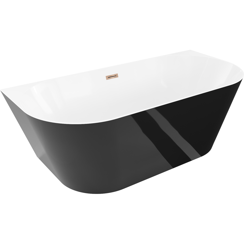 Mexen Oval Slim свободностояща полустенна вана 170 x 80 cm, бяла/черна, преливане розово злато - 52661708075-60