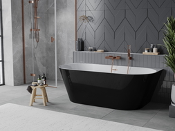 Mexen Oval Slim свободностояща полустенна вана 170 x 80 см, бяла/черна, преливна с четкана мед - 52661708075-65