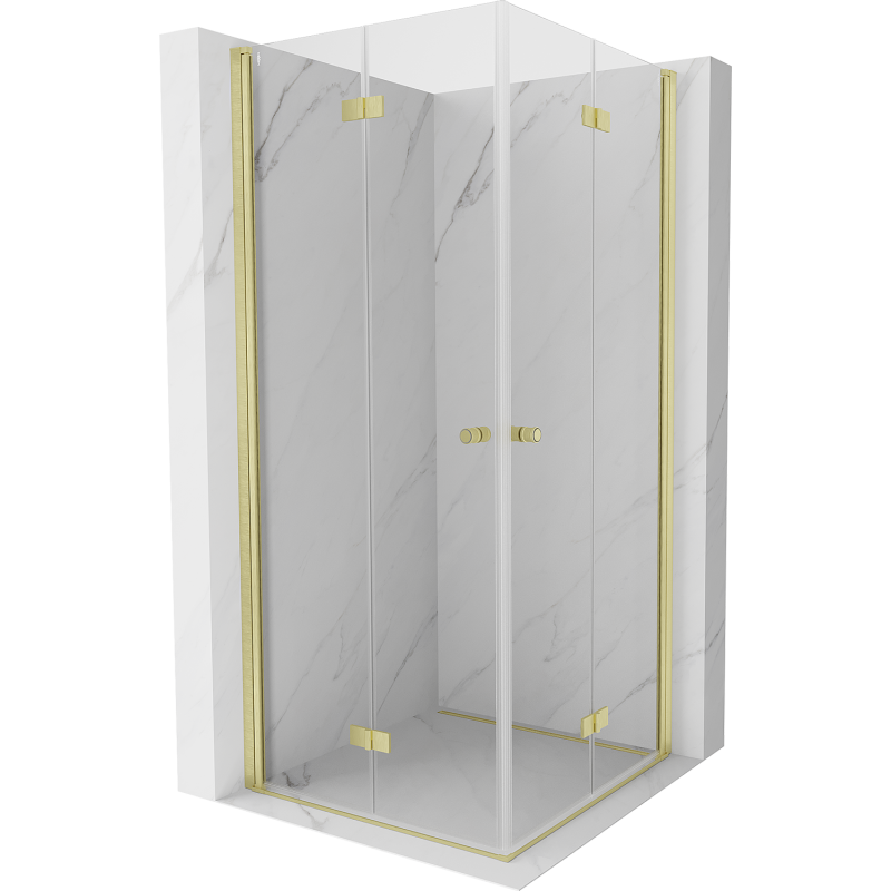 Mexen Mist-F Duo сгъваема душ кабина 90 x 90 см, прозрачна, златно четкосано - 8A6-090L-090P-55-00
