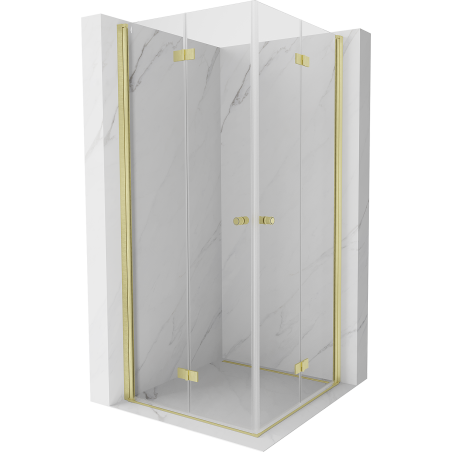 Mexen Mist-F Duo сгъваема душ кабина 90 x 90 см, прозрачна, златно четкосано - 8A6-090L-090P-55-00