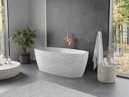 Mexen Olea самостоятелна вана, модел 170 x 80 см, бяла, преливник розово злато - 52821708000-60
