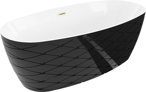 Mexen Olea свободностояща вана модел 170 x 80 см, бяла/черна, преливник златист матиран - 52821708075-55