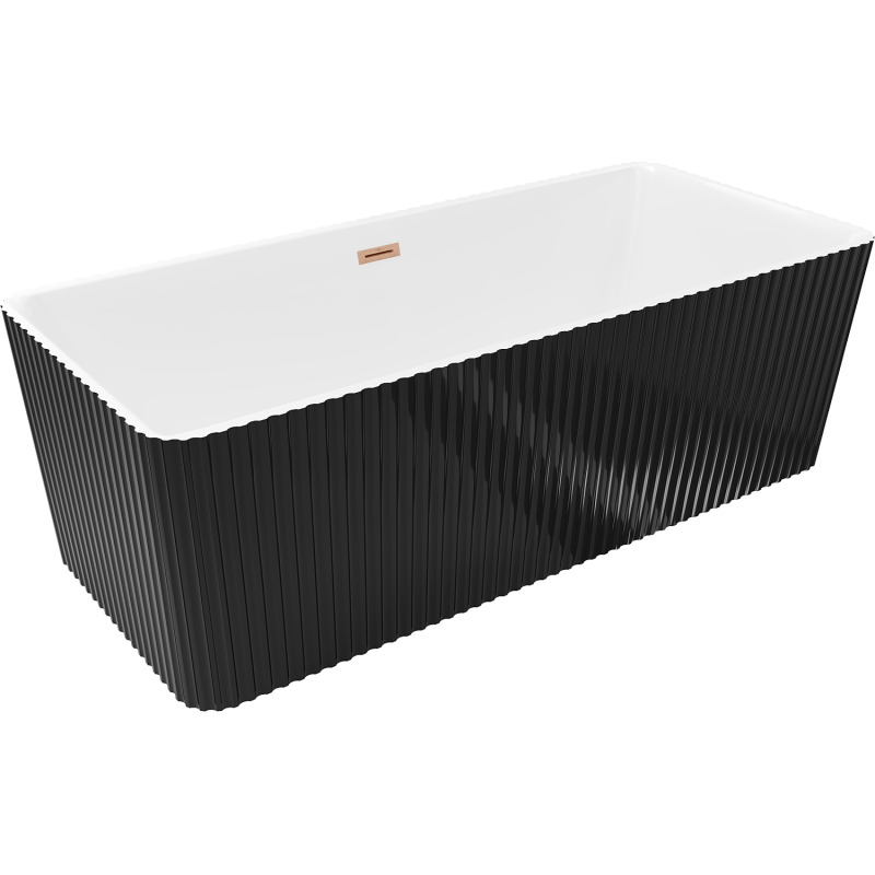 Mexen Nila самостоятелна вана с канали 170 x 75 см, бяла/черна, преливна четкана мед - 52841708075-65