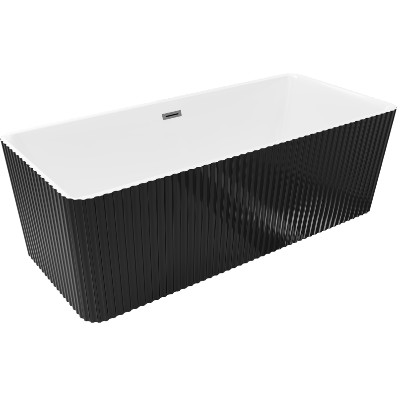Mexen Nila самостоятелна вана оребрена 170 x 75 см, бяла/черна, преливник