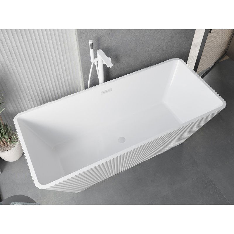 Mexen Tava самостоятелна гофрирана вана 170 x 75 cm, бяла, преливник бял - 52851707500-20
