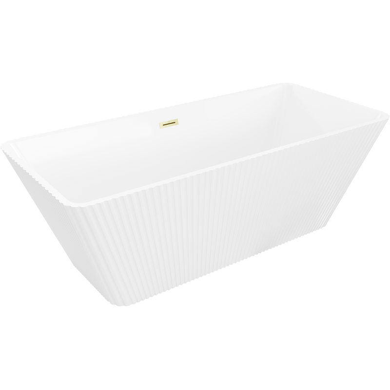 Mexen Tava свободно стояща рифелована вана 170 x 75 см, бяла, златисто матов преливник - 52851707500-55