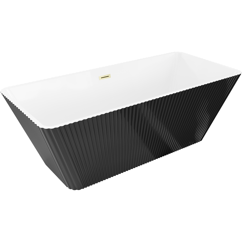 Mexen Tava свободно стояща оребрена вана 170 x 75 см, бяла/черна, прелив златен матиран - 52851707575-55