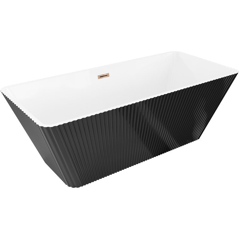 Mexen Tava свободностояща вана рифелована 170 x 75 cm, бяла/черна, преливник розово злато - 52851707575-60