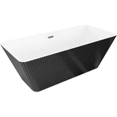 Mexen Tava свободно стояща оребрена вана 170 x 75 cm, бяла/черна, преливник в матиран цвят gun gray - 52851707575-66