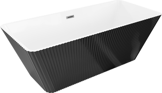 Mexen Tava свободно стояща оребрена вана 170 x 75 cm, бяла/черна, преливник в матиран цвят gun gray - 52851707575-66