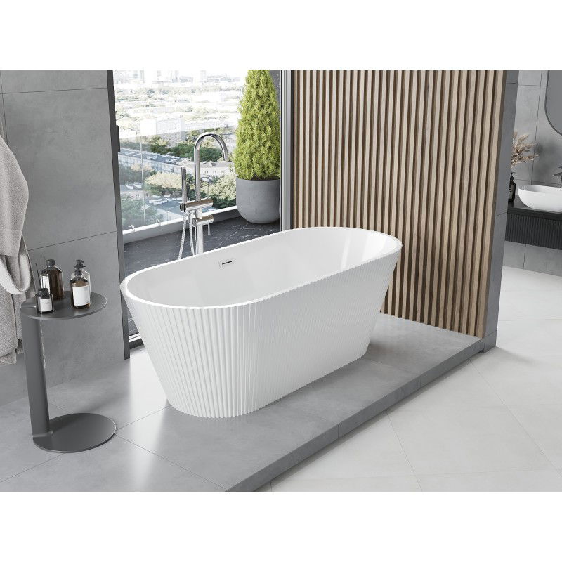 Mexen Yara свободностояща вана рифелована 170 x 75 cm, бяла, преливен хром - 52861707500-01