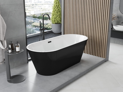 Mexen Yara свободно стояща вана с набраздяване 170 x 75 см, бяла/черна, преливник черен - 52861707575-70