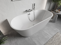 Mexen Oris свободно стояща вана до стената, оребрена 150 x 75 cm, бяла, преливник хром - 52871507500-01