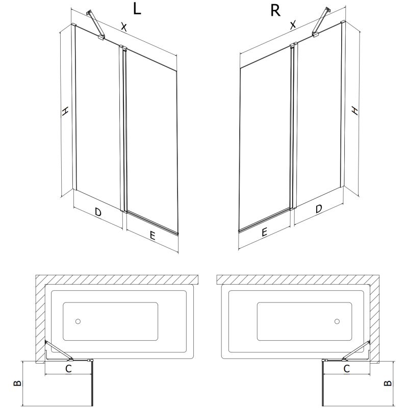 Mexen Mist параван за вана 2-крилен 100 x 150 см, прозрачен, хром - 8A9-100-011-01-00