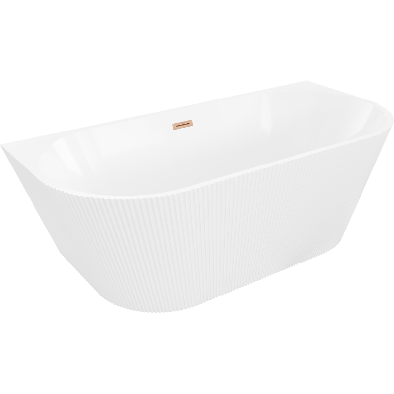 Mexen Oris самостоятелна поставена до стената оребрена вана 150 x 75 см, бяла, преливник четкана мед - 52871507500-65