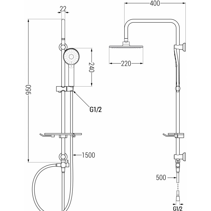 Mexen T40 душ колона, четка сива на оръжие - 798404093-66