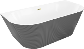Mexen Oris свободностояща вана за монтаж до стена, оребрена 150 x 75 см, бяла/сива, преливна златиста четкана - 52871507562-55