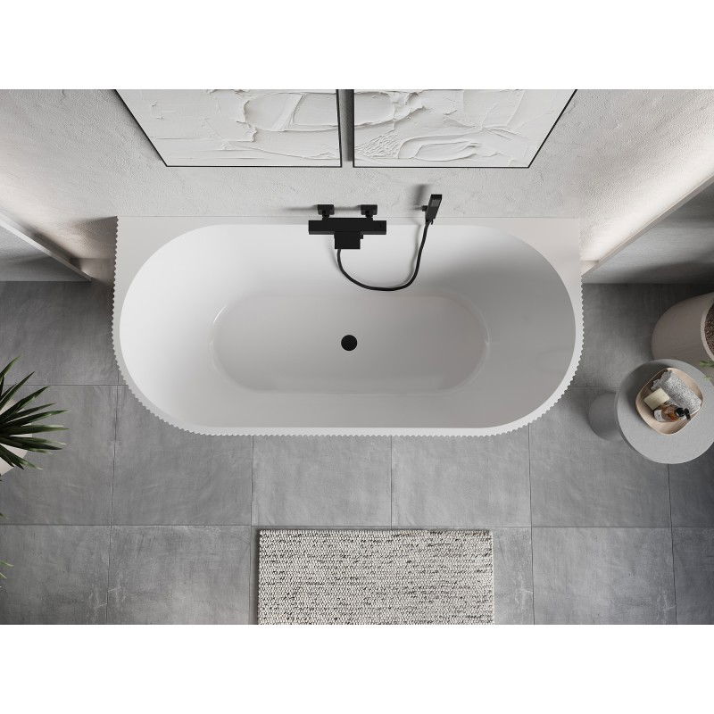 Mexen Oris самостоятелна бяла и сива набраздена вана 150 x 75 см със стенен