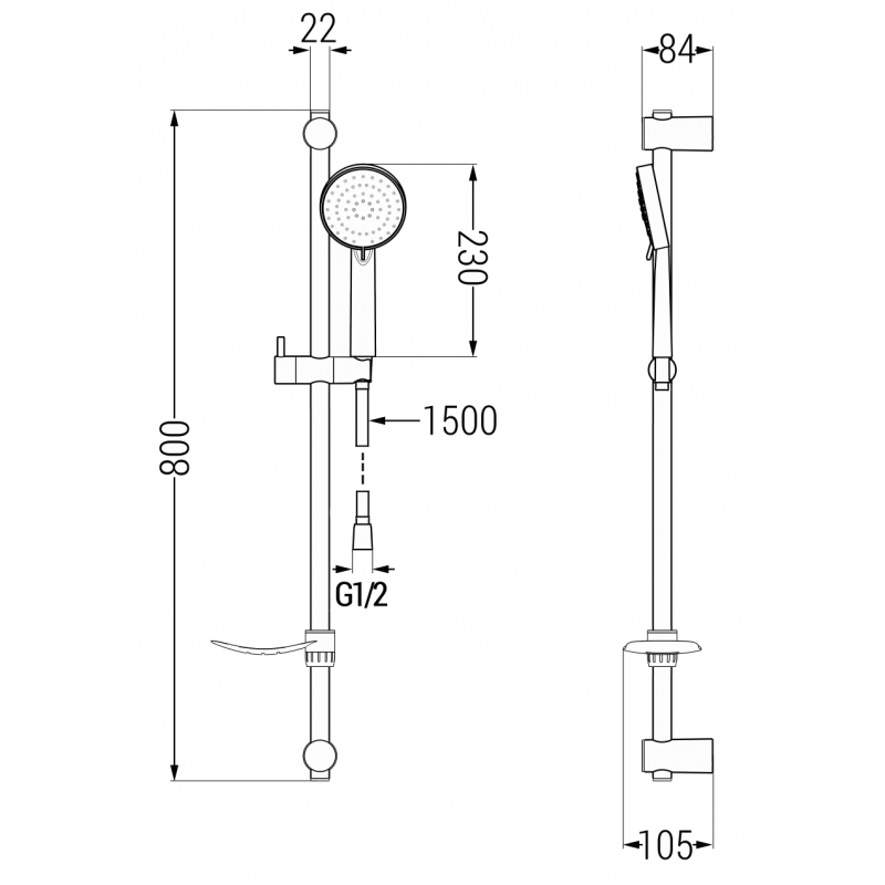Mexen DF75 комплект плъзгащ душ, черен - 785754582-70