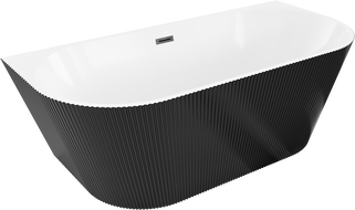 Mexen Oris свободностояща, стенна, оребрена вана 150 x 75 см, бяла/черна, прелив черен - 52871507575-70
