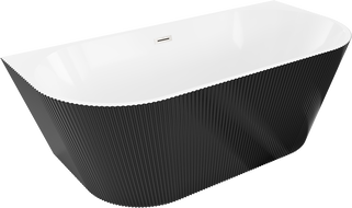 Mexen Oris свободностояща вана за стена с рифел 150 x 75 см, бяло/черно, преливник четка никел - 52871507575-97