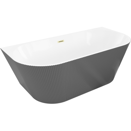 Mexen Oris свободностояща вана до стена с оребрение 170 x 80 см, бяла/сива, преливник в златен мат - 52871708062-55