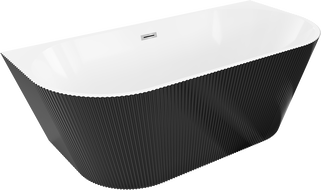 Mexen Oris свободностояща вана с стенен монтаж, оребрена 170 x 80 cm, бяла/черна, хромиран преливник - 52871708075-01
