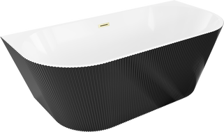Mexen Oris свободностояща вана до стена рифлена 170 x 80 cm, бяла/черна, преливен отвор злато четкано - 52871708075-55