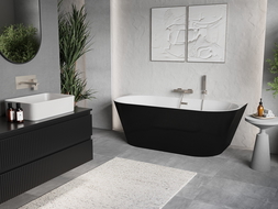 Mexen Oris свободностояща вана до стена рифлована 170 x 80 cm, бяла/черна, преливник четкан никел - 52871708075-97