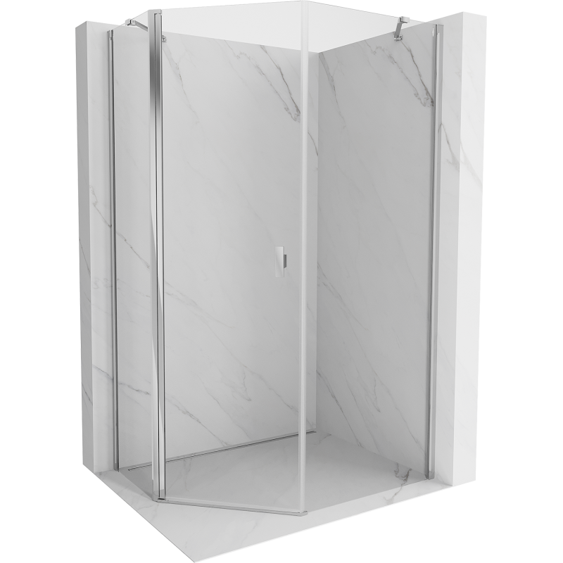 Mexen Mist асиметрична петстранна душ кабина с отваряща се врата 80 x 90 см, прозрачна, хромирана - 8A8-080-090-01-00