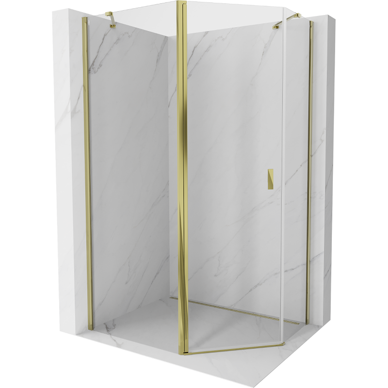 Mexen Mist асиметрична петстенна душ кабина 90 x 80 см, прозрачна, златна - 8A8-090-080-50-00