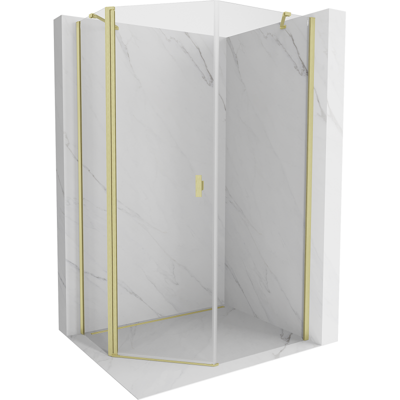 Mexen Mist петстенна асиметрична душ кабина 80 x 90 см, прозрачна, златиста четка - 8A8-080-090-55-00