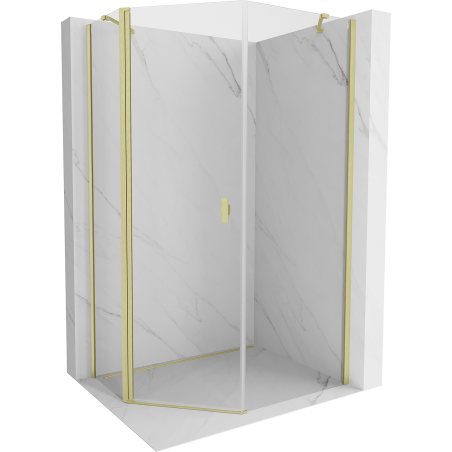 Mexen Mist асиметрична петстенна душ кабина, отваряща се, 80 x 90 см, прозрачна, златиста четка - 8A8-080-090-55-00