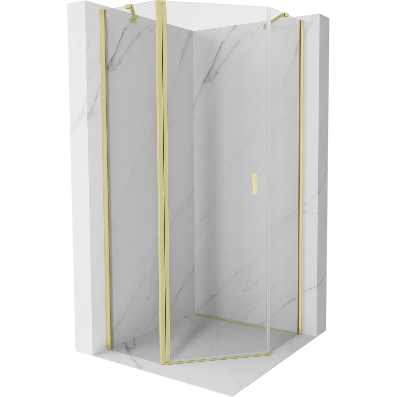 Mexen Mist петоъгълна душ кабина с панти 90 x 90 см, прозраченa, четкано злато - 8A8-090-090-55-00