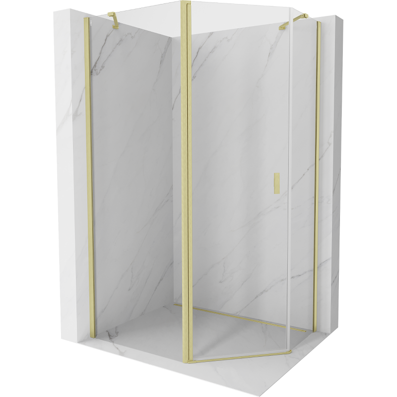 Mexen Mist асиметрична петстенна душ кабина с отваряеми врати 100 х 90 см, прозрачна, злато четкавано - 8A8-100-090-55-00