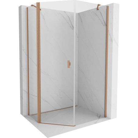 Mexen Mist петстенна асиметрична душ кабина с врата 80 x 90 см, прозрачна, четкана мед - 8A8-080-090-65-00