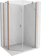 Mexen Mist петстенна асиметрична душ кабина с врата 80 x 90 см, прозрачна, четкана мед - 8A8-080-090-65-00