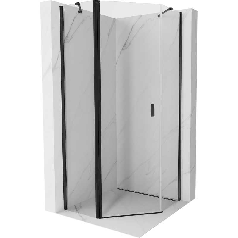 Mexen Mist петостенна душ кабина с врати, 90 x 90 см, прозрачна, черна - 8A8-090-090-70-00