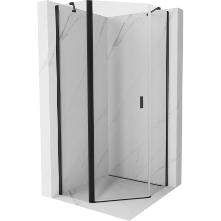 Mexen Mist петостенна душ кабина с врати, 90 x 90 см, прозрачна, черна - 8A8-090-090-70-00