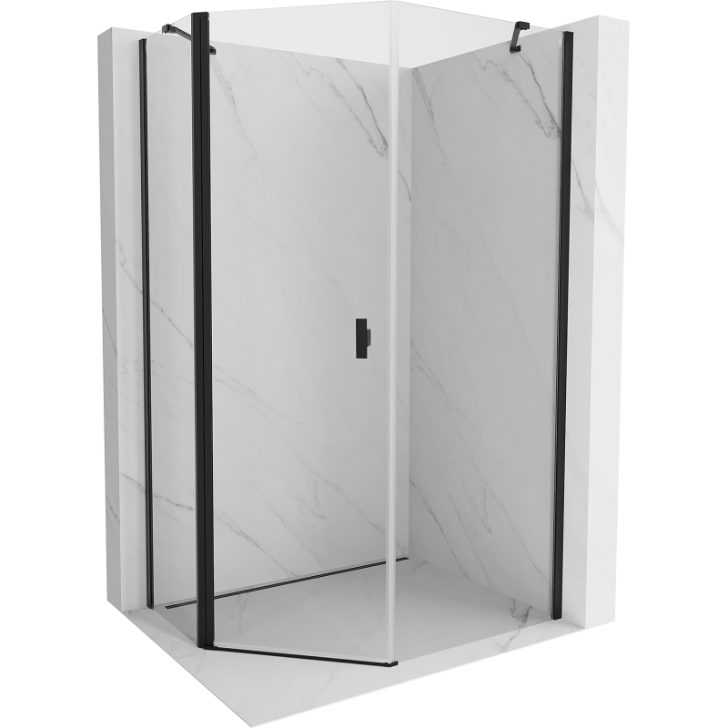 Mexen Mist асиметрична петстенна душ кабина с отваряне 90 x 100 cm, прозрачна, черна - 8A8-090-100-70-00
