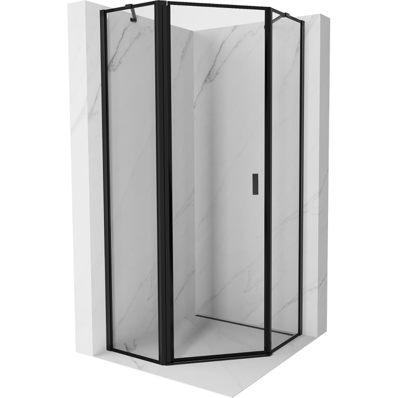 Mexen Mist петоъгълна душ кабина с отваряеми врати, лява, 90 x 90 см, черен кант, черна - 8A8-090-090-70-70-L